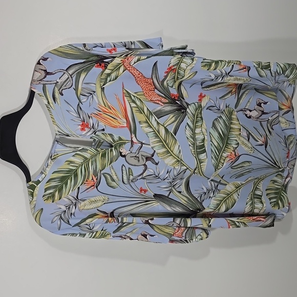 {Ann Taylor} Tropical Leaf Print Blouse in Blue and Green - Size XL - Picture 9 of 12